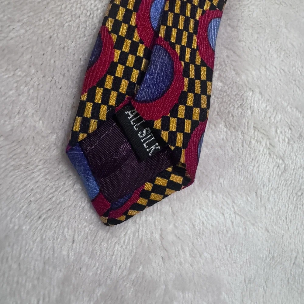 Muhammed Ali Neckwear Handmade Silk Tie Knockout gold Geometric Colorful VTG USA